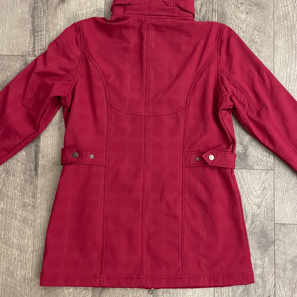 IZOD PerformX Womens Red Plaid Hooded Softshell Jacket Fleece Lined Size S - Picture 11 of 11